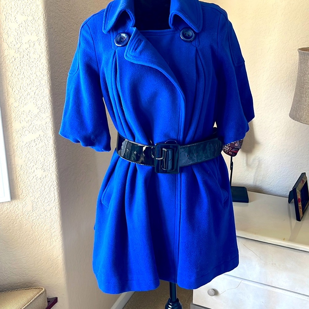 Royal Blue Wool Blend buttoned swing coat XS